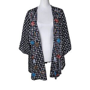 Anu Oversized Embroidered Kimono Poncho Cape Jacket Robe S Artsy Boho Lagenlook